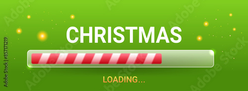 Christmas loading bar panel on green background. Festive vector illustration