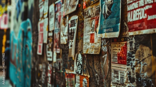 Wallpaper Mural Weathered posters on urban wall with vibrant graffiti art Torontodigital.ca