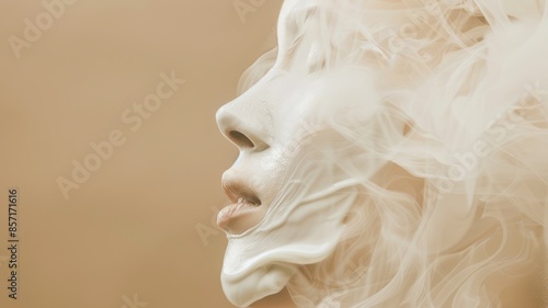 Artistic depiction of face partly concealed by smoke photo
