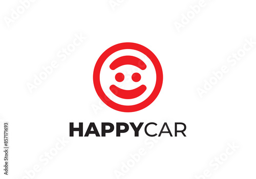 car steering wheel with smile logo. happy driver car icon vector design