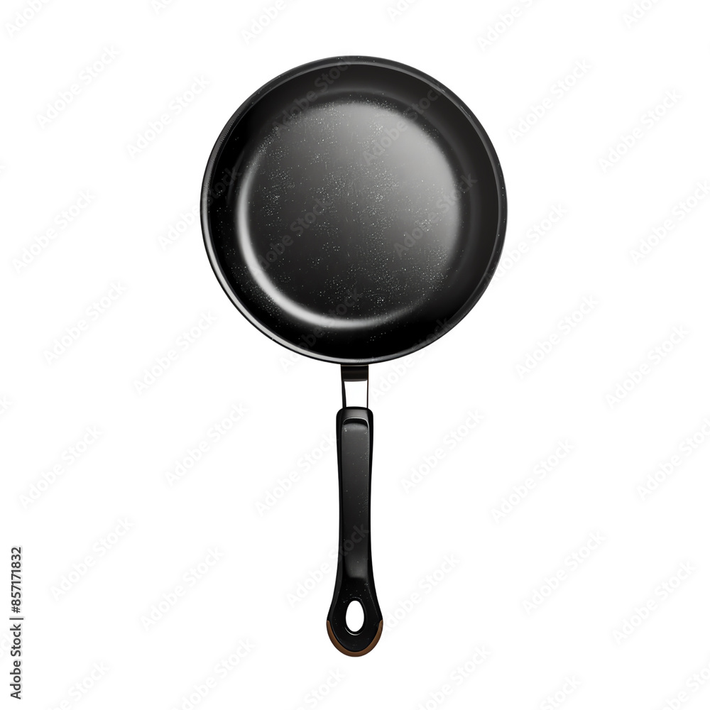 Top view of a non-stick black frying pan with a handle, perfect for cooking and kitchen use, isolated on a white background. Top view of a non-stick black frying pan with a handle, perfect for cooking and kitchen use, isolated on a white background.
