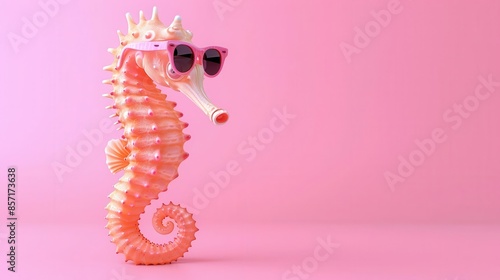 fashionable seahorse wearing sunglasses on pastel background surreal creative animal concept 3d illustration photo