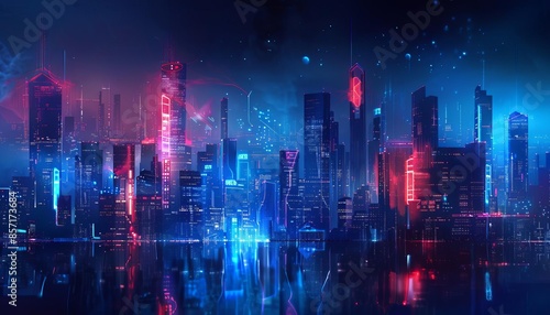 Wallpaper Mural A digital cityscape with blue and red lights on a dark background Torontodigital.ca