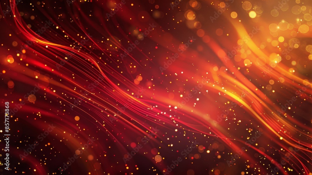 Abstract curves in red and gold highlighted with glow and twinkling lights background