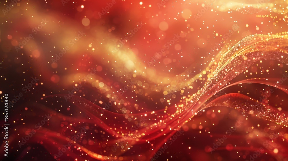 Bold lines in red and gold overlaid with shimmering particles background Bold lines in red and gold overlaid with shimmering particles background