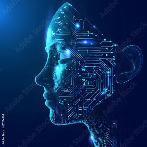 AI - Artificial intelligence. Ai digital brain. Robotics concept. Human face made from polygon.