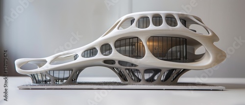 A  printed model of a futuristic building design photo