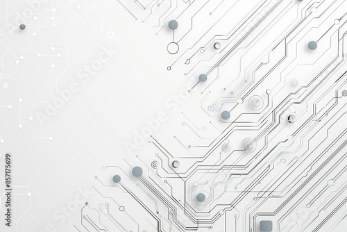 A digital technology background with light gray circuit lines and dots