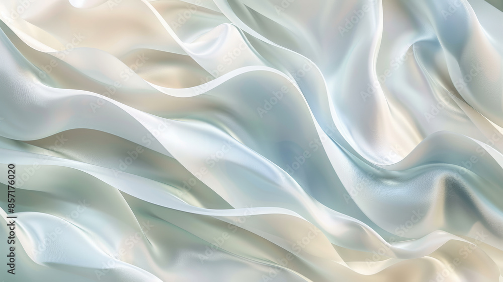 Waves of luxurious, pearly fabric ripple gracefully, creating a serene and elegant visual flow. Waves of luxurious, pearly fabric ripple gracefully, creating a serene and elegant visual flow.
