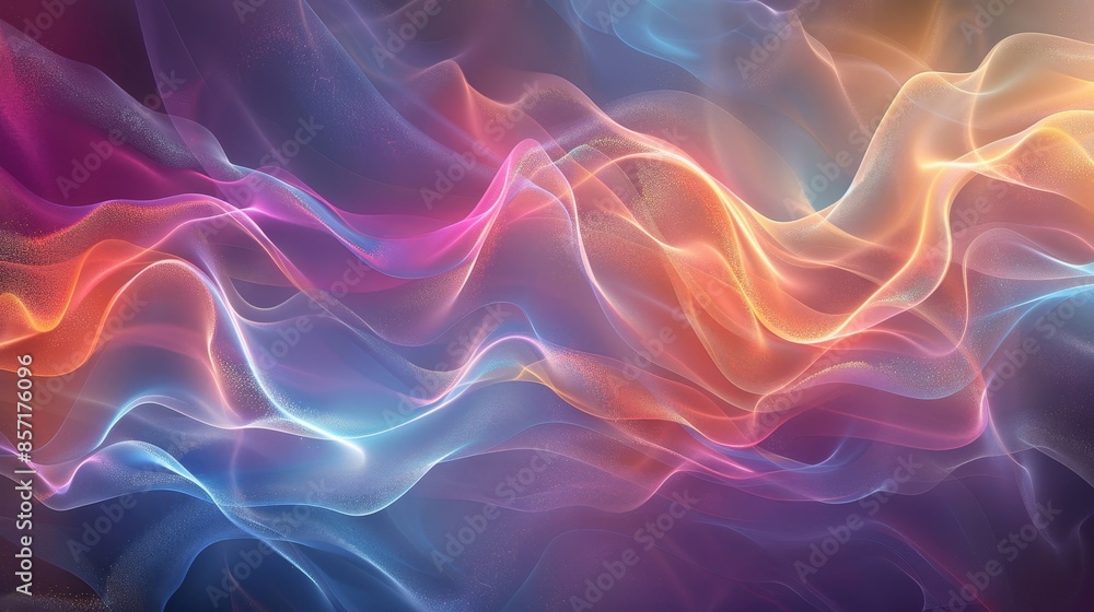 Wave-like patterns in vibrant hues with glowing particles. background Wave-like patterns in vibrant hues with glowing particles. background