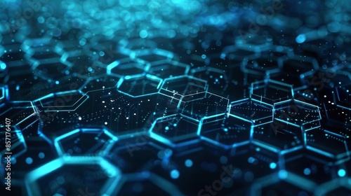 A digital technology background with blue connected hexagons
