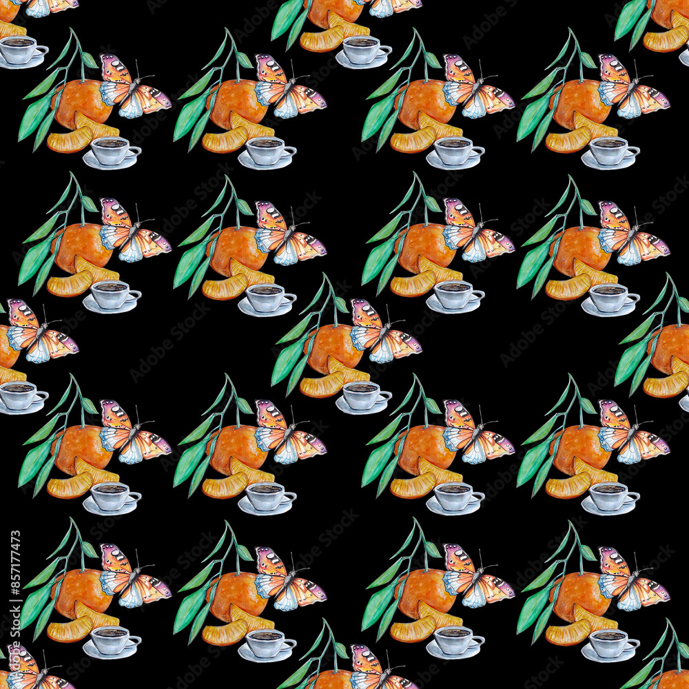 Fototapeta premium cup of tea and orange with butterfly