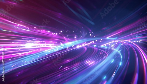 A futuristic digital background with purple and blue light streaks