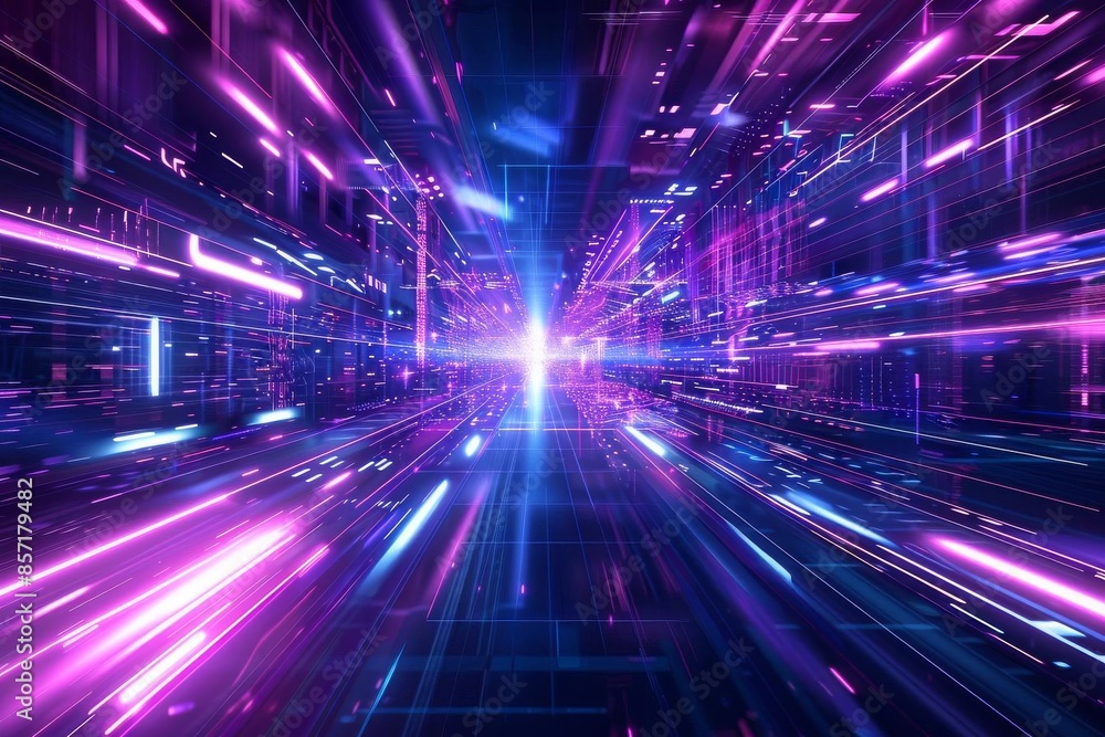 Fototapeta premium A futuristic digital background with purple and blue light streaks