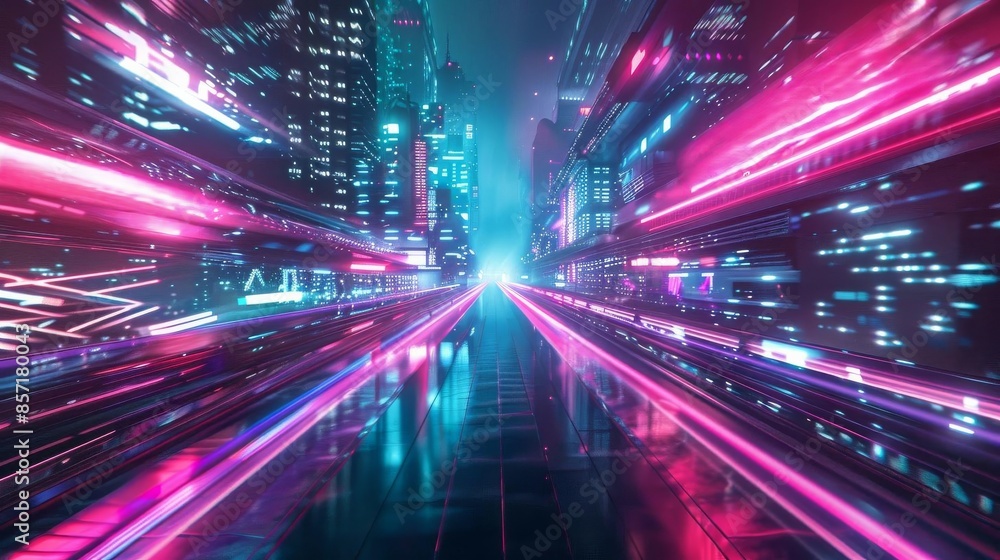 A futuristic digital concept with Metaverse text and a neon light streak background A futuristic digital concept with Metaverse text and a neon light streak background