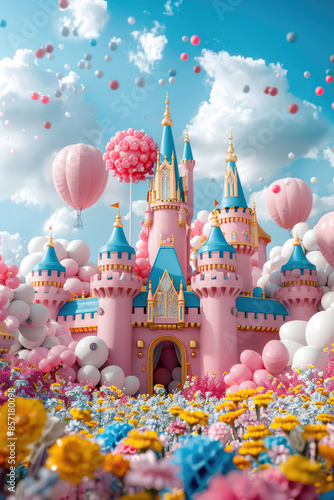 Flowers and Castle 3D three -dimensional expansion style