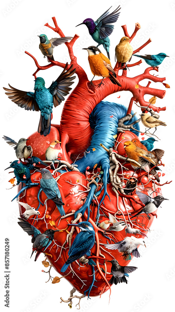 Fototapeta premium The human heart, wounded by birds