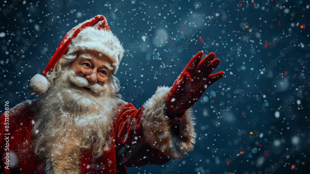 Santa Claus Waving in Snowy Scene - Generative AI Santa Claus Waving in Snowy Scene - Generative AI
