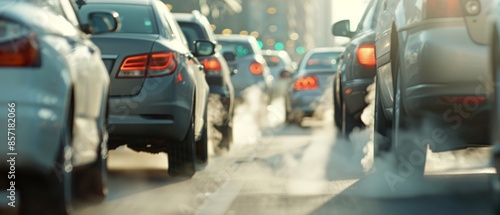 Urban Traffic Congestion and Air Pollution: Car Emitting Exhaust Fumes in City Jam