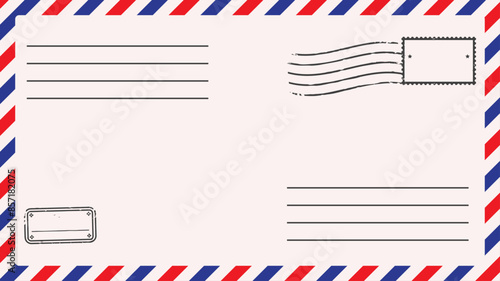 Blank envelope template with post stamps. Vector illustration photo