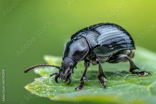 close up a beetle on a leaf