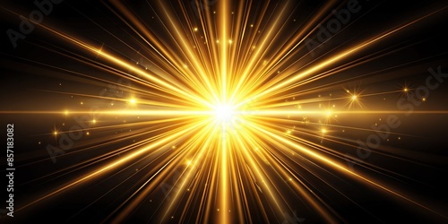 Abstract neon light rays background with gold glowing light burst on black background, neon, light, rays, abstract, background