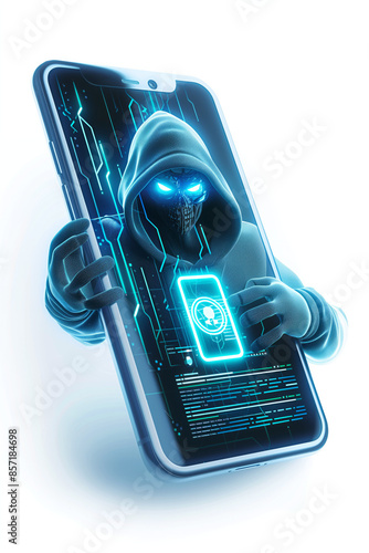 an illustration showing spam and hackers who hack phones by sending emails, and people open them and hack their devices