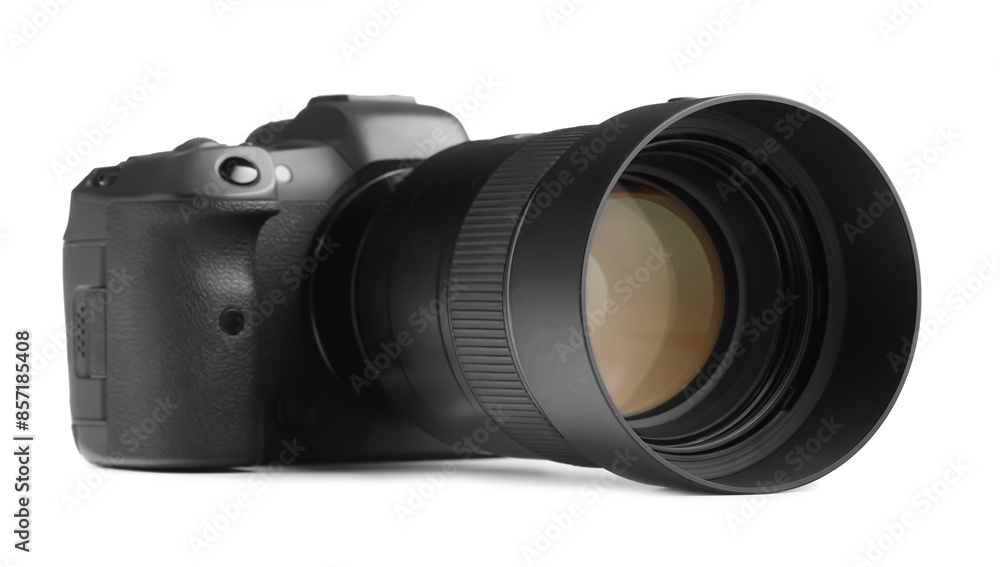 Modern camera isolated on white. Photographer's equipment Modern camera isolated on white. Photographer's equipment