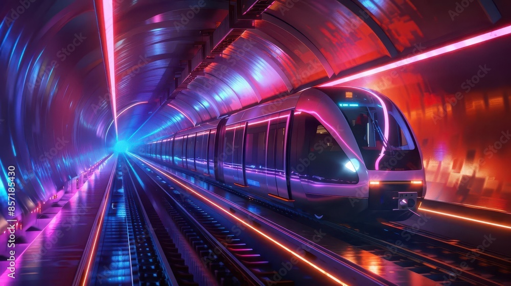 futuristic underground subway train racing through neonlit tunnels 3d rendering futuristic underground subway train racing through neonlit tunnels 3d rendering