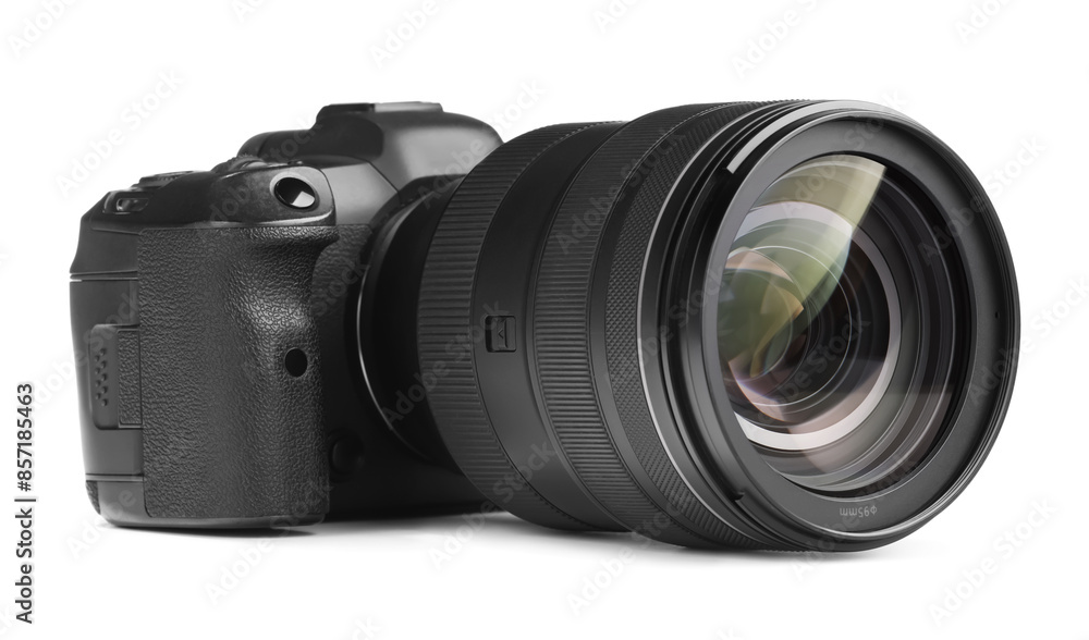 Modern camera isolated on white. Photographer's equipment Modern camera isolated on white. Photographer's equipment