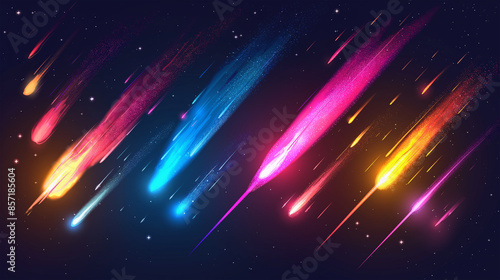 Asset of meteors and comet with deference colors, Illustration