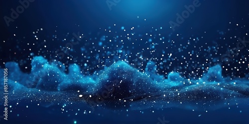 Dark blue Glowing particles on flying glitter background, Wide Banner