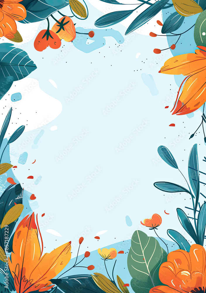 Hello Summer concept design, abstract illustration with jungle exotic leaves, colorful design, summer background and banner, blank space in the center. Hello Summer concept design, abstract illustration with jungle exotic leaves, colorful design, summer background and banner, blank space in the center.