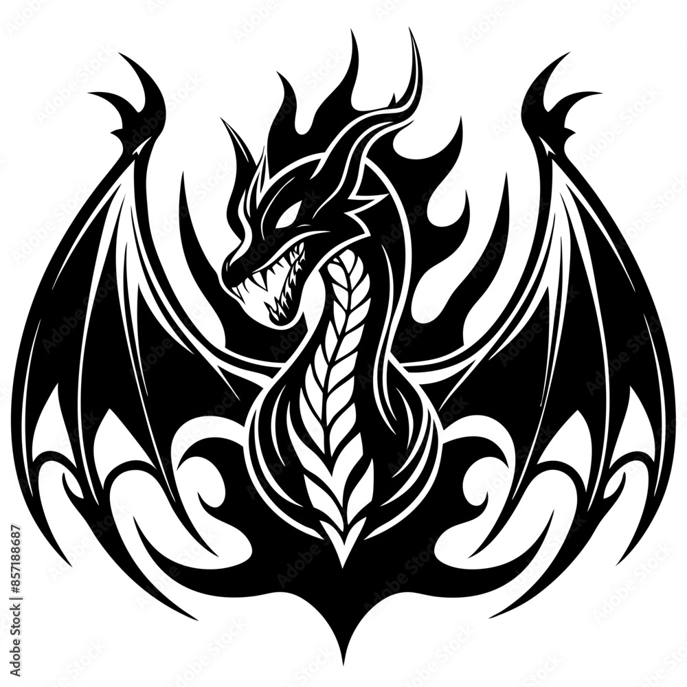 Obraz premium logo-dragon-surrounded-by-black-flames