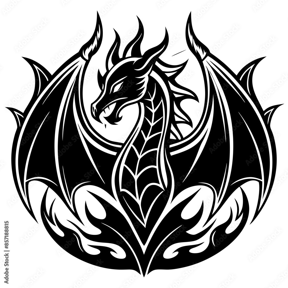 Obraz premium logo-dragon-surrounded-by-black-flames