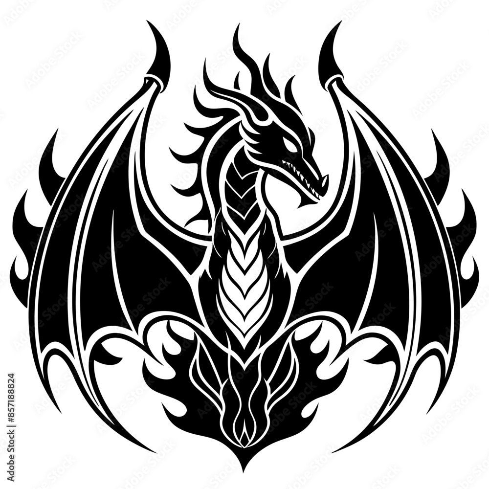 Obraz premium logo-dragon-surrounded-by-black-flames