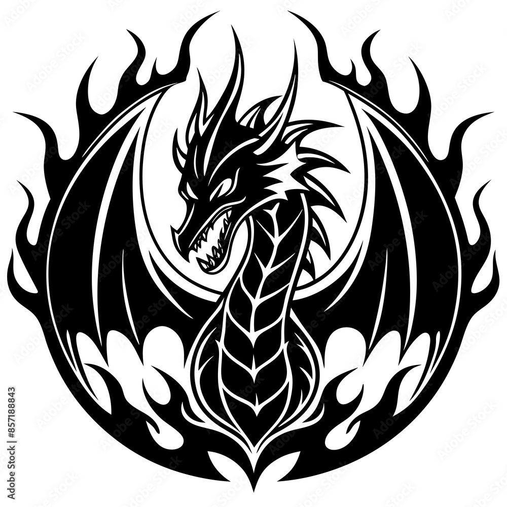 Obraz premium logo-dragon-surrounded-by-black-flames