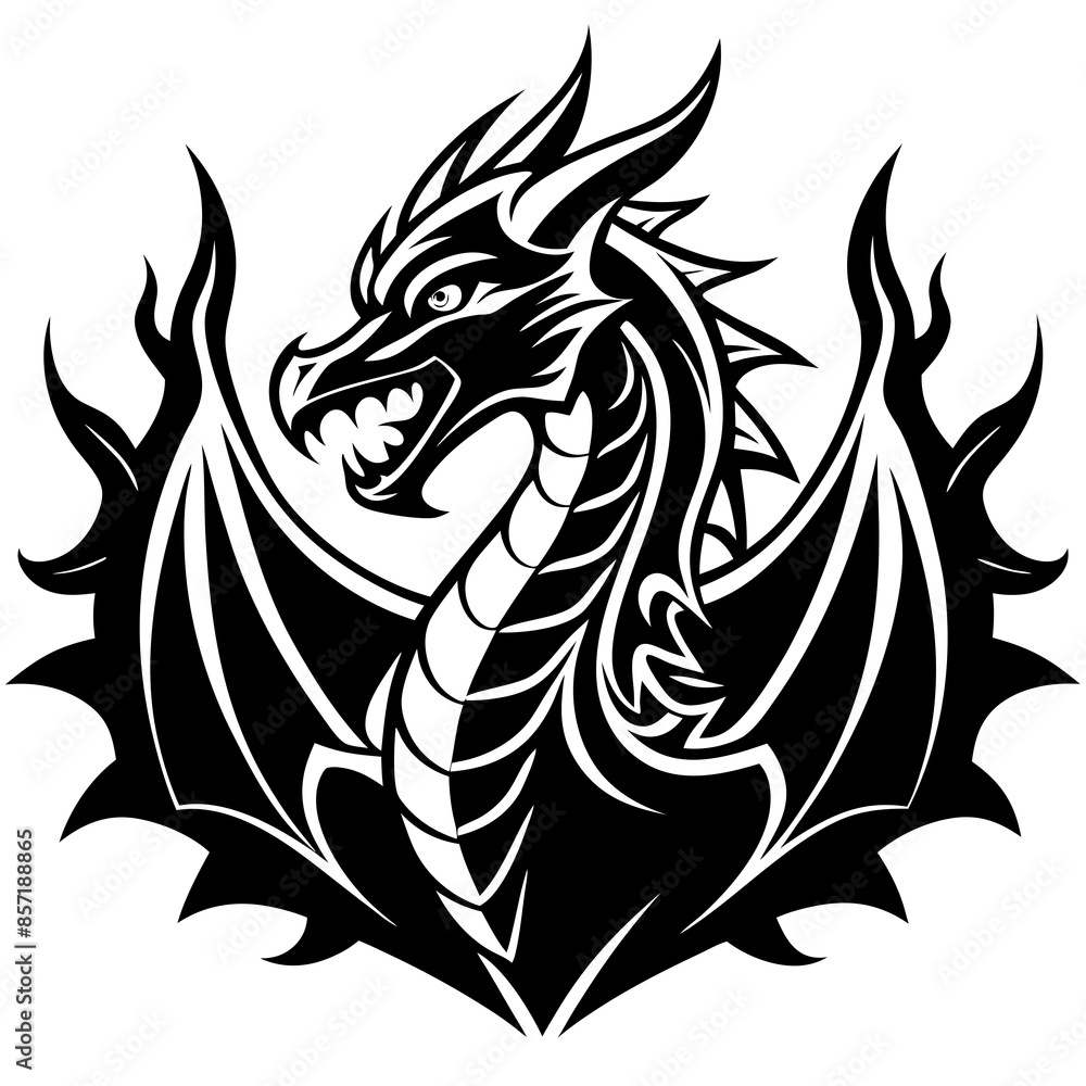 Obraz premium logo-dragon-surrounded-by-black-flames