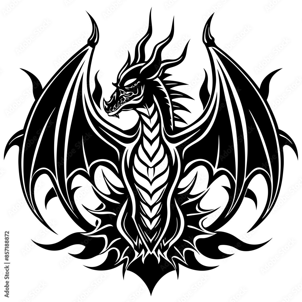 Naklejka premium logo-dragon-surrounded-by-black-flames