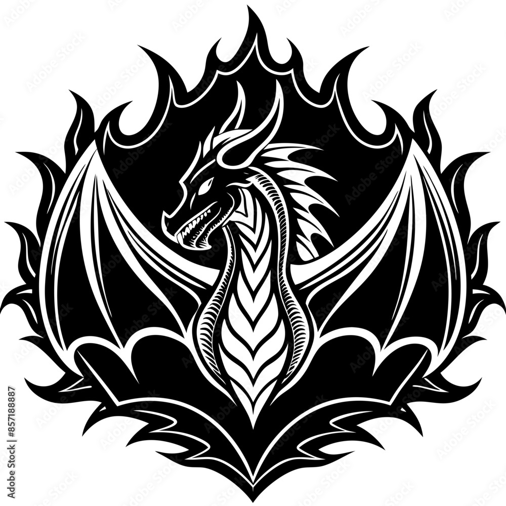 Obraz premium logo-dragon-surrounded-by-black-flames