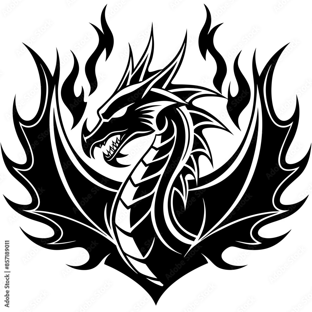 Obraz premium logo-dragon-surrounded-by-black-flames