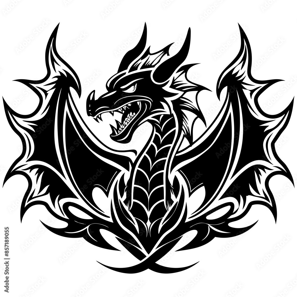 Obraz premium logo-dragon-surrounded-by-black-flames