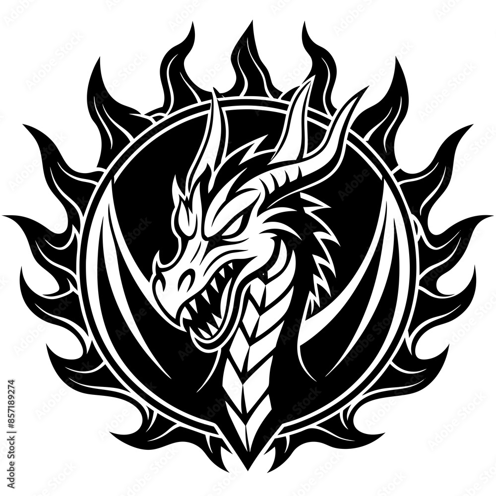 Obraz premium logo-dragon-surrounded-by-black-flames