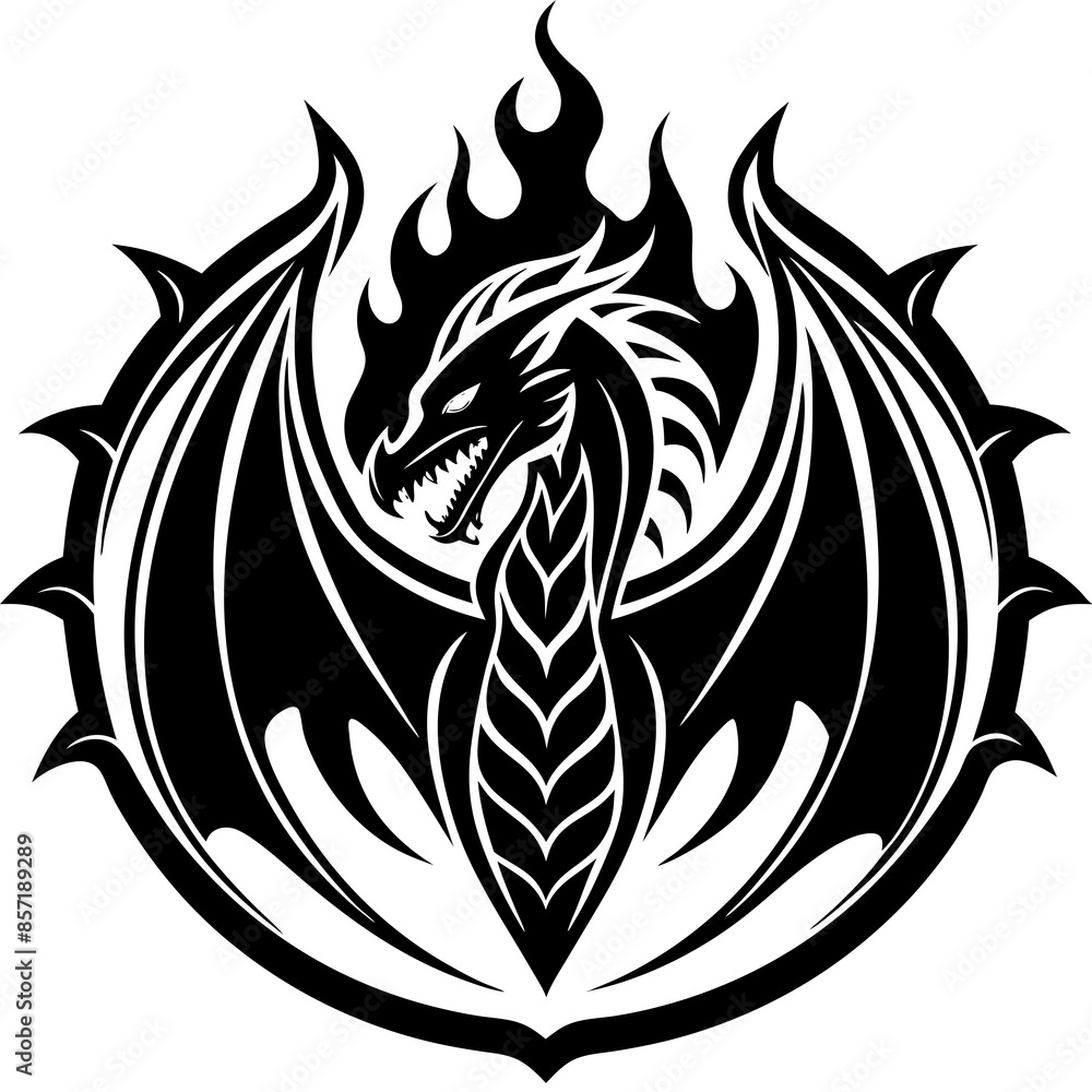Obraz premium logo-dragon-surrounded-by-black-flames