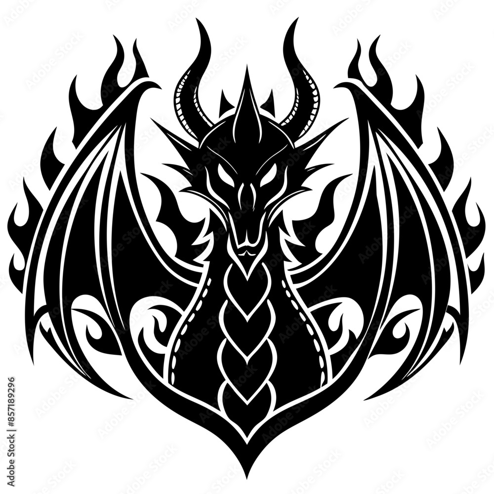 Fototapeta premium logo-dragon-surrounded-by-black-flames