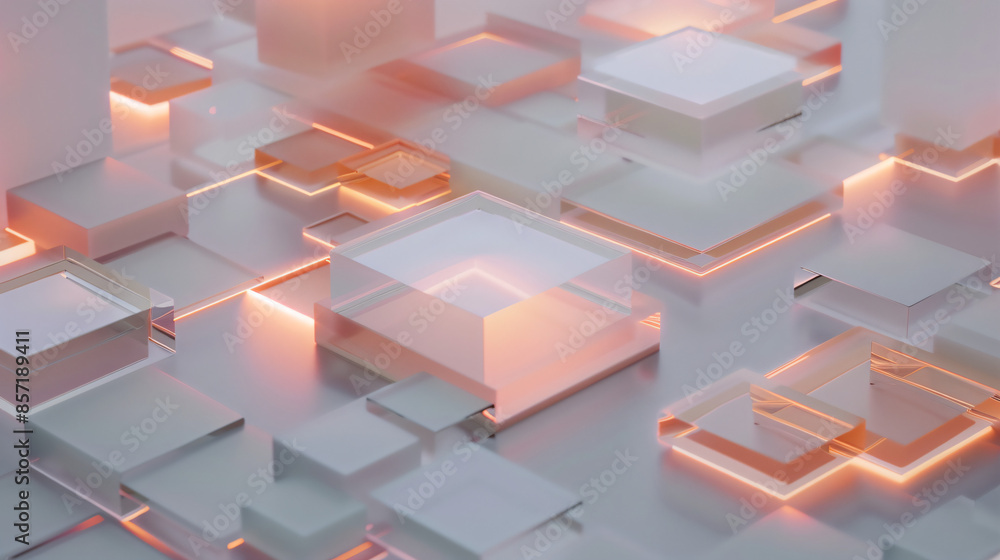 Abstract 3D Geometric Shapes with Orange Neon Lights. Abstract 3D Geometric Shapes with Orange Neon Lights.