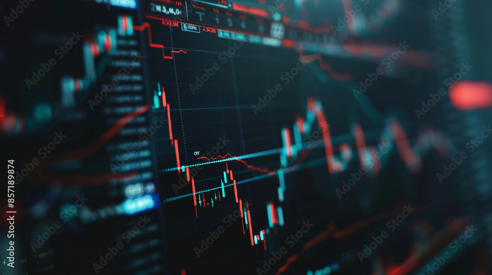Close-up of a financial chart displaying an upward trend line graph on a stock market monitor background Close-up of a financial chart displaying an upward trend line graph on a stock market monitor background