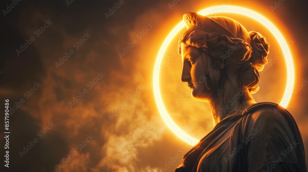 Fototapeta premium Statue with heavenly glow and halo effect