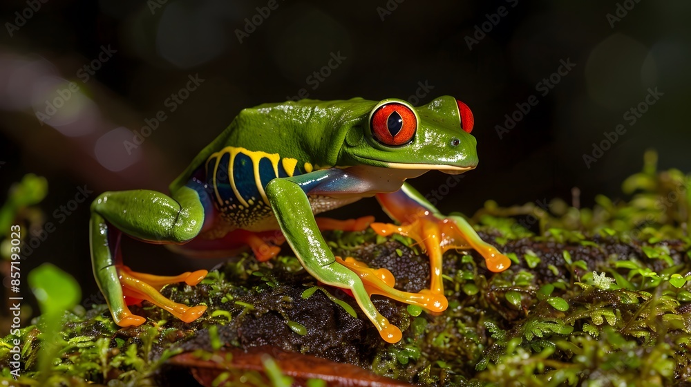 Fototapeta premium red eyed tree frog peeping. 