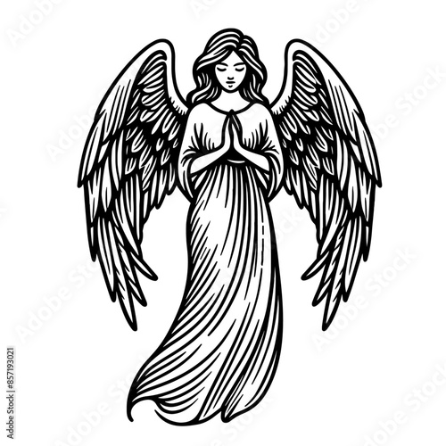 praying angel with wings sketch